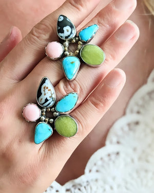 Wildflower Rings. Sterling silver and turquoise multicolor stones
